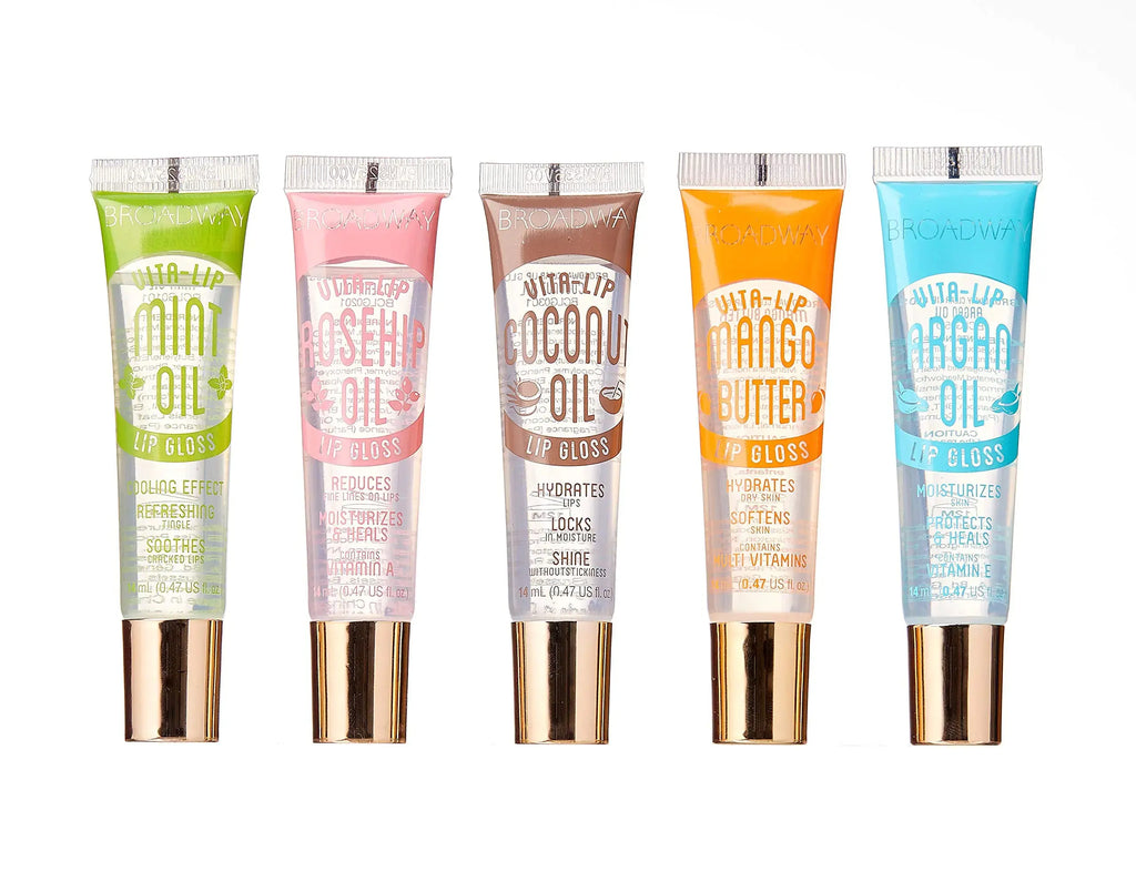 Broadway Vita-Lip Clear Lip Gloss 0.47oz/14ml (5PCS Mint & Coconut & Rosehip & Mango Butter & Argan Oil)