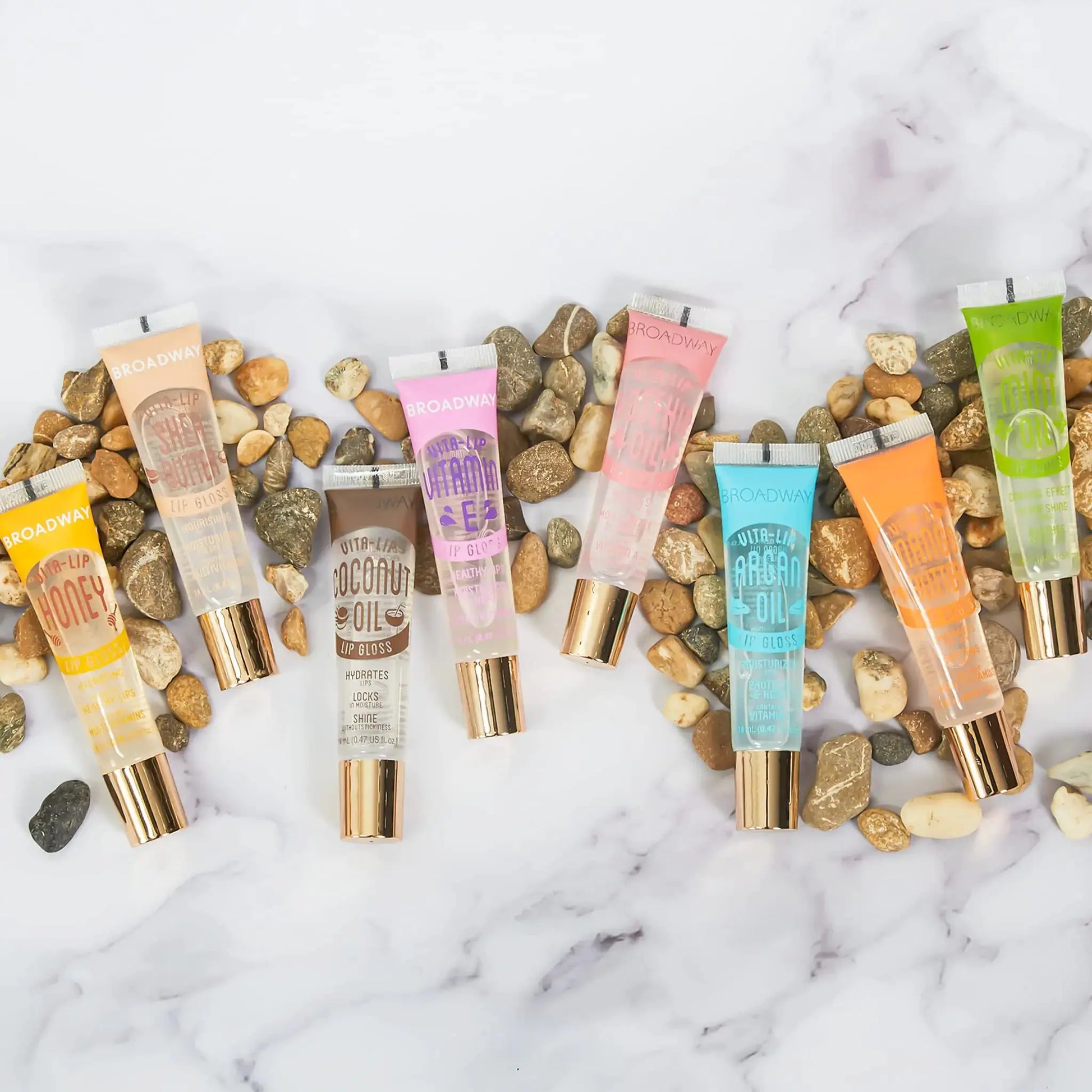 Broadway Vita-Lip Clear Lip Gloss 0.47oz/14ml (5PCS Mint & Coconut & Rosehip & Mango Butter & Argan Oil)