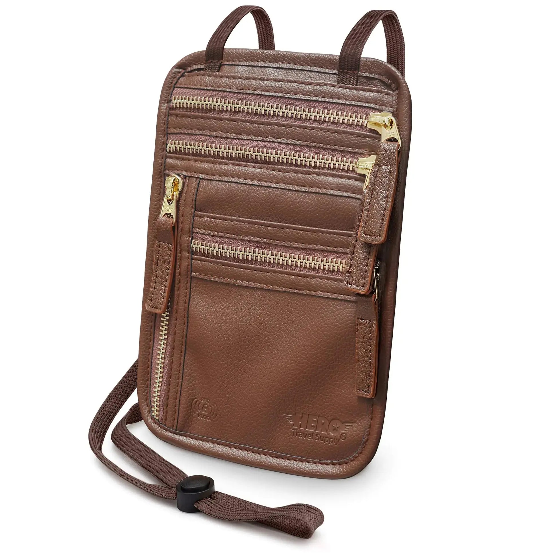 Brown HERO Neck Wallet | RFID Blocking Passport Holder & Travel Pouch
