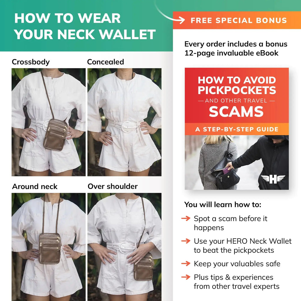 Brown HERO Neck Wallet | RFID Blocking Passport Holder & Travel Pouch