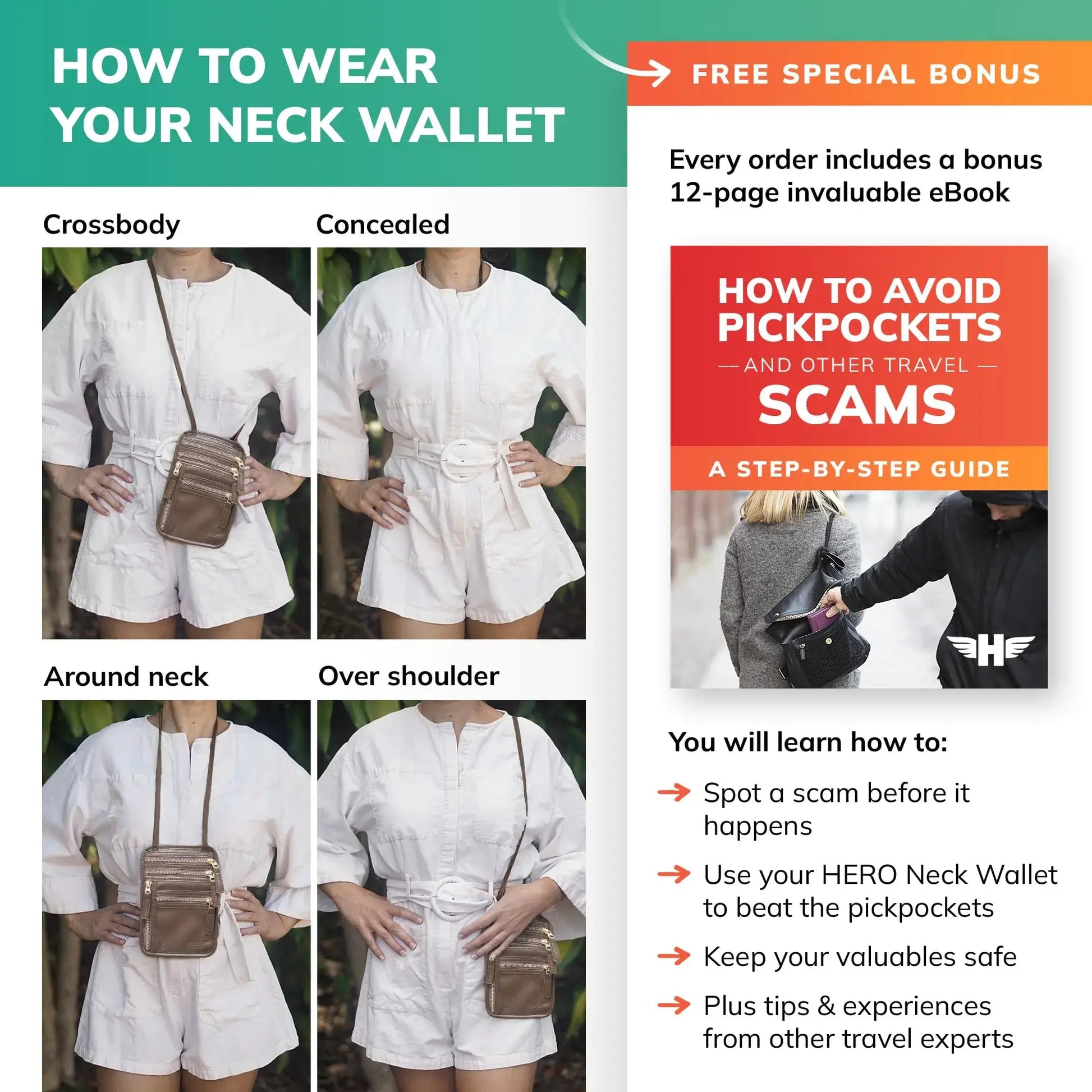 Brown HERO Neck Wallet | RFID Blocking Passport Holder & Travel Pouch