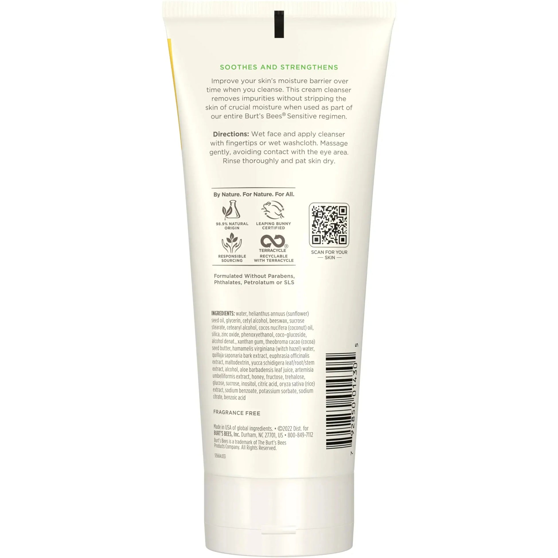 Burt's Bees Gentle Cream Cleanser with Aloe for Sensitive Skin, 98.9% Natural Origin, 6 Ounces Aloe Vera 6 Ounce