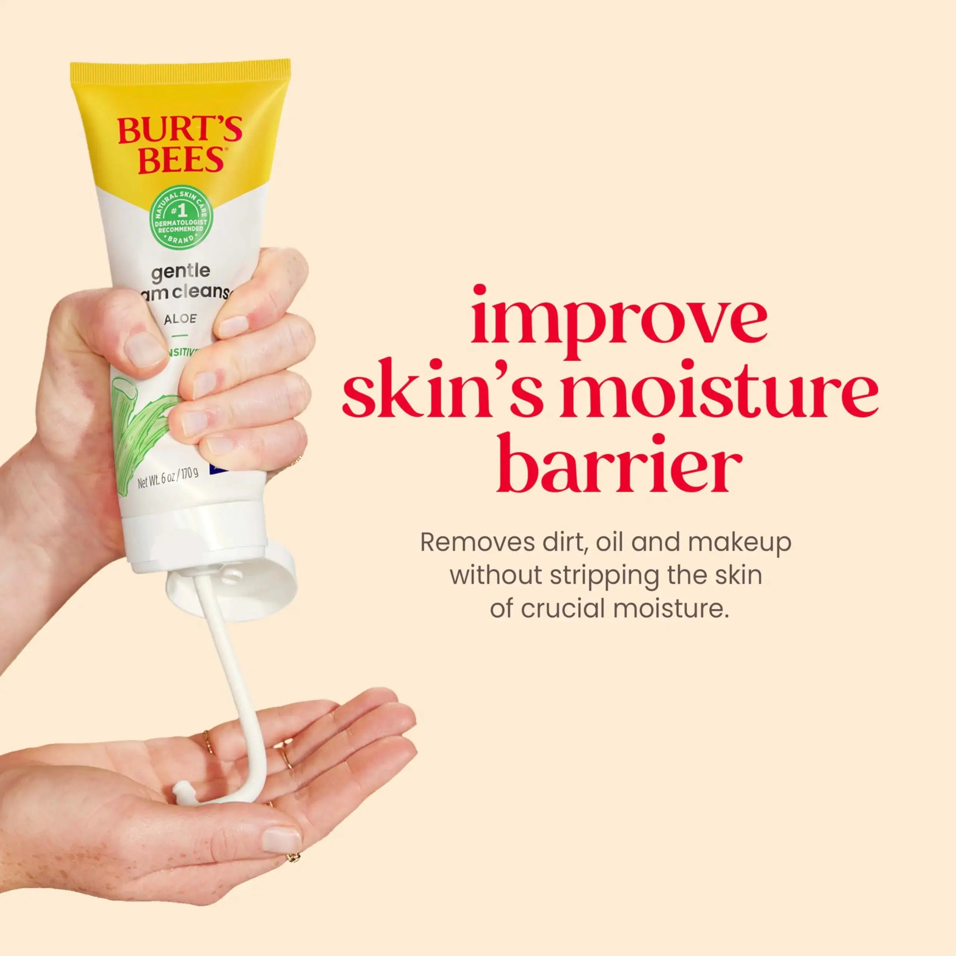 Burt's Bees Gentle Cream Cleanser with Aloe for Sensitive Skin, 98.9% Natural Origin, 6 Ounces Aloe Vera 6 Ounce