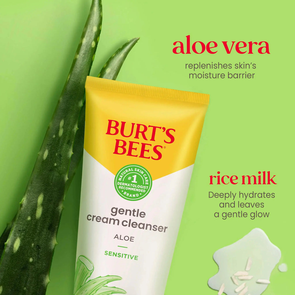 Burt's Bees Gentle Cream Cleanser with Aloe for Sensitive Skin, 98.9% Natural Origin, 6 Ounces Aloe Vera 6 Ounce