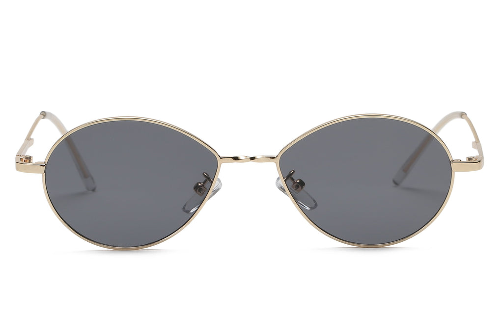 Retro Oval Sunglasses Women Metal Frame Peach Lens Tint