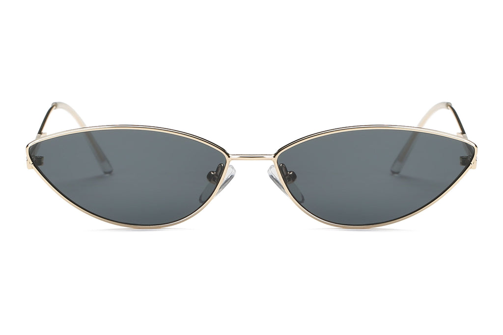 Slim Metal Cat Eye Sunglasses For Women Mirrored UV