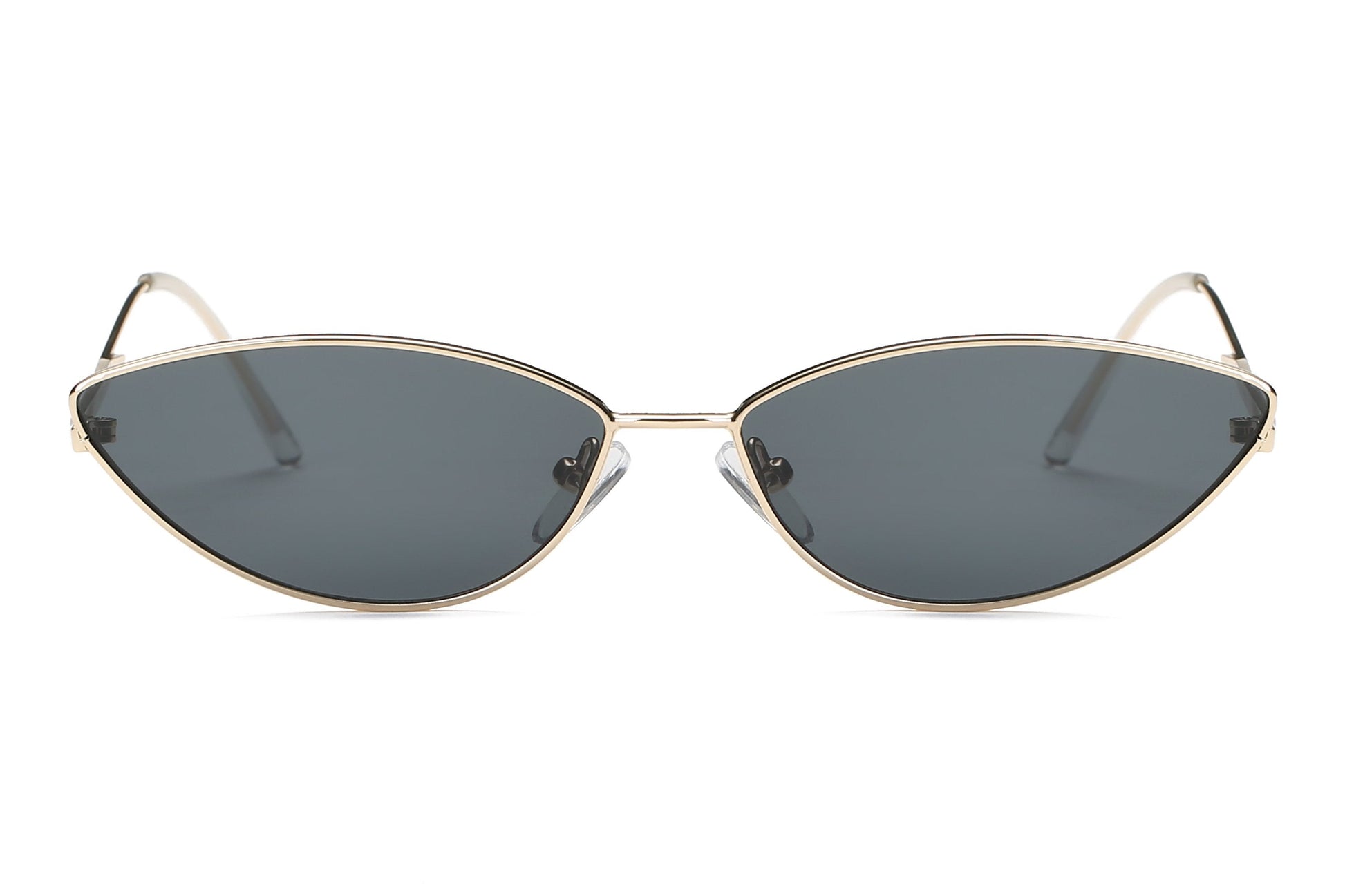 Slim Metal Cat Eye Sunglasses For Women Mirrored UV