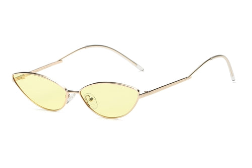 Slim Metal Cat Eye Sunglasses For Women Mirrored UV