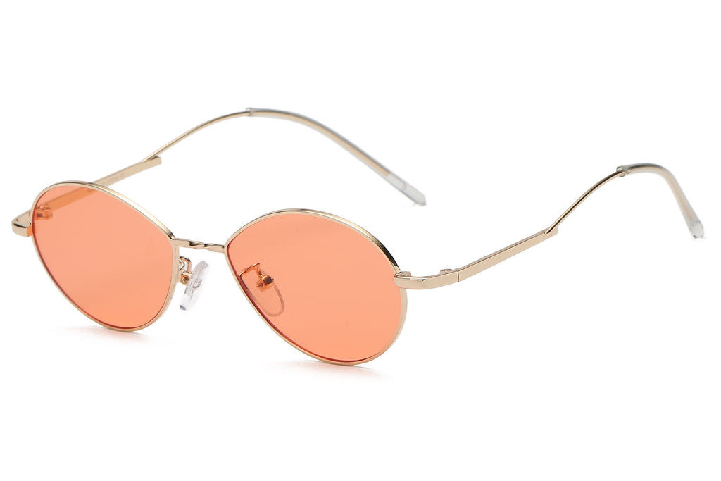Retro Oval Sunglasses Women Metal Frame Peach Lens Tint