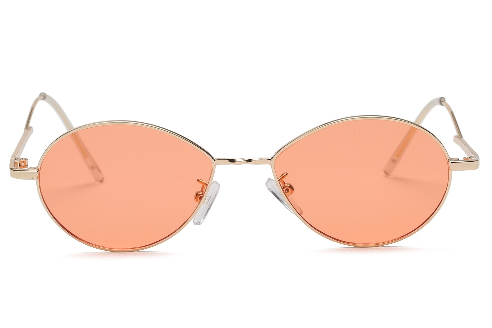 Retro Oval Sunglasses Women Metal Frame Peach Lens Tint
