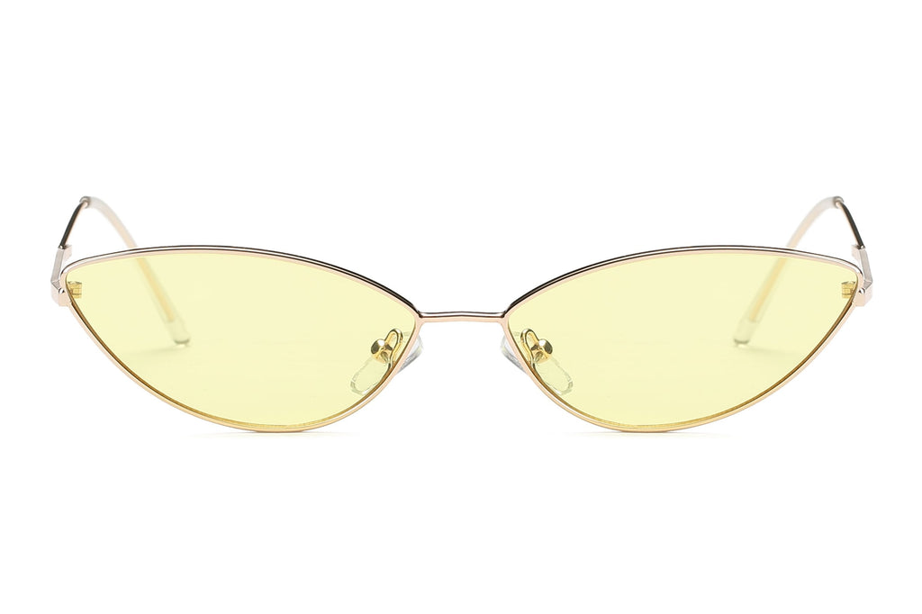 Slim Metal Cat Eye Sunglasses For Women Mirrored UV