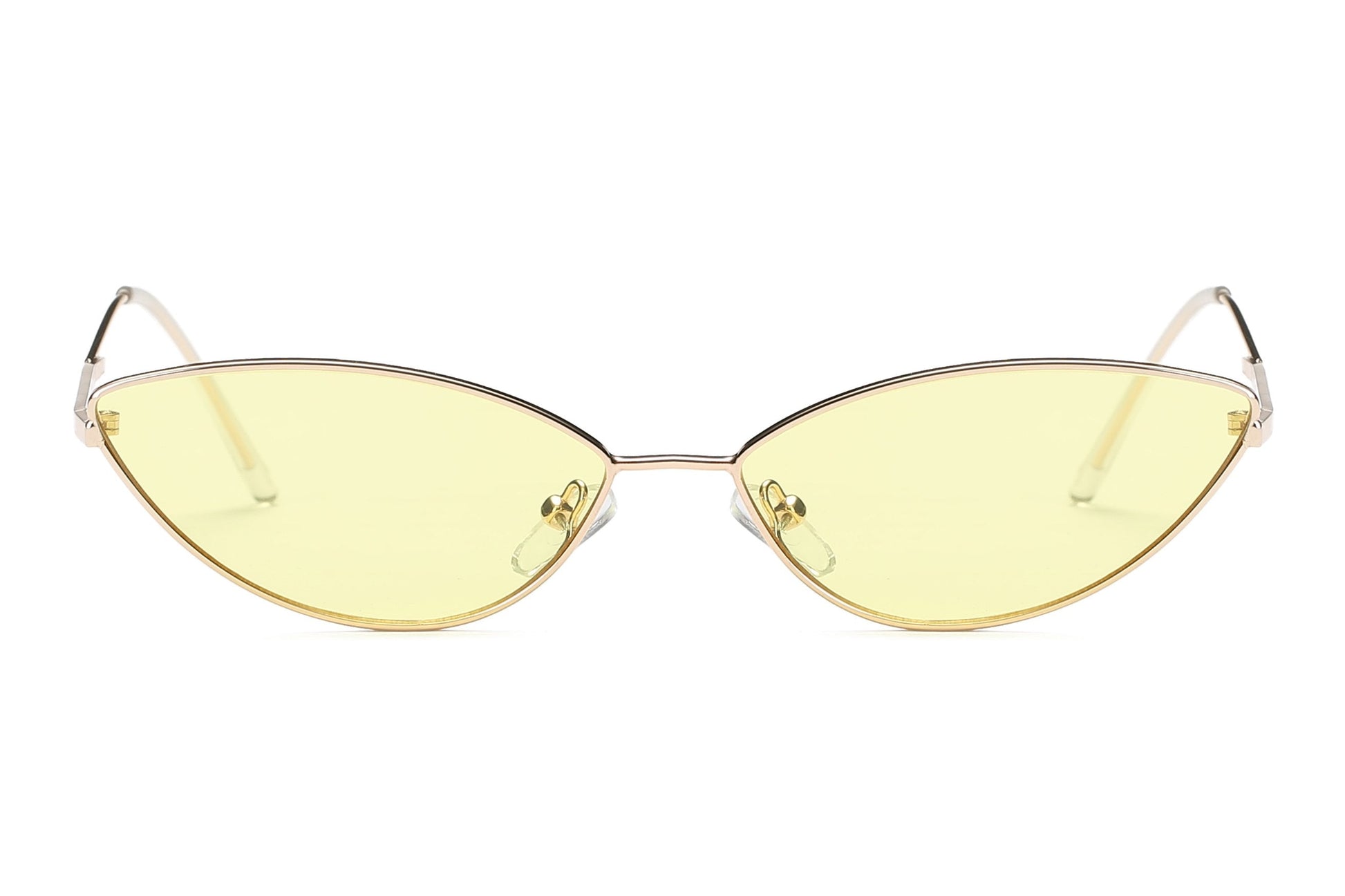 Slim Metal Cat Eye Sunglasses For Women Mirrored UV