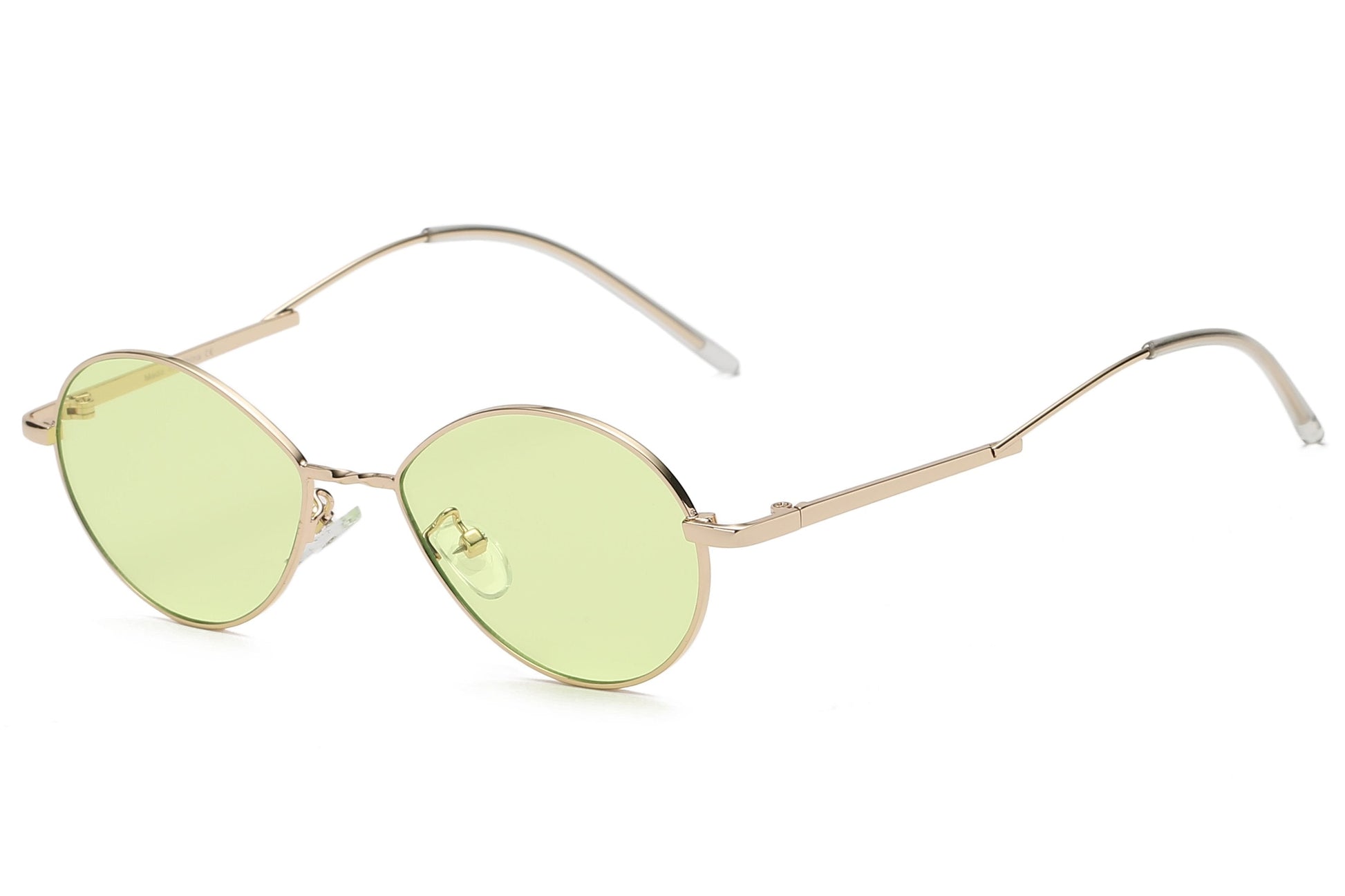 Retro Oval Sunglasses Women Metal Frame Peach Lens Tint