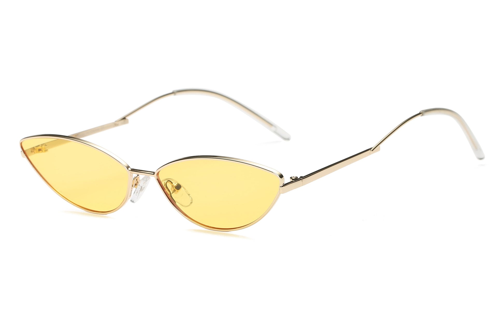 Slim Metal Cat Eye Sunglasses For Women Mirrored UV