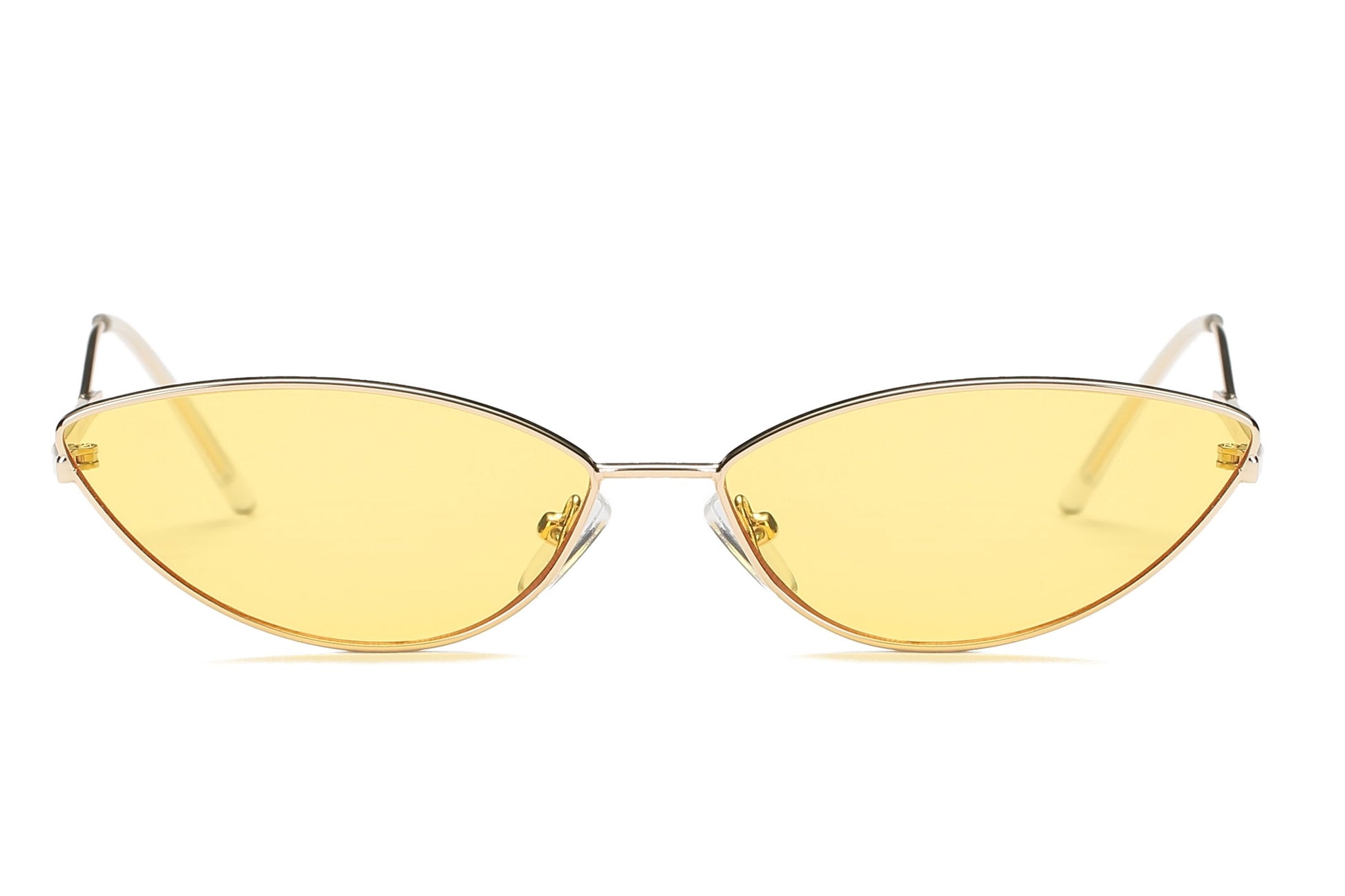 Slim Metal Cat Eye Sunglasses For Women Mirrored UV