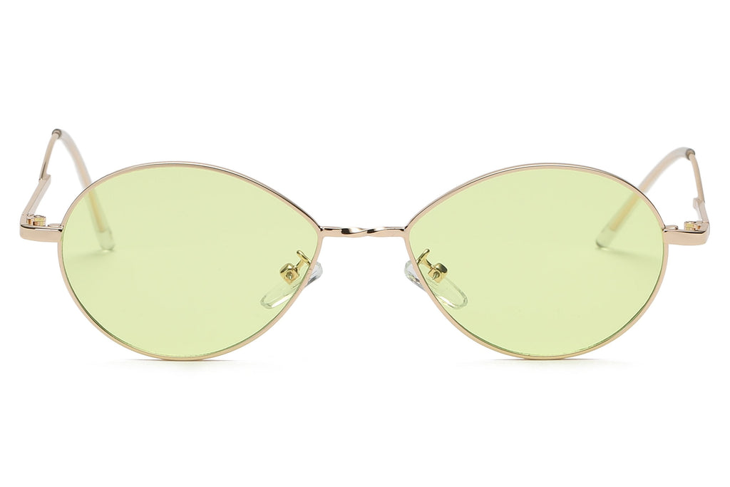 Retro Oval Sunglasses Women Metal Frame Peach Lens Tint