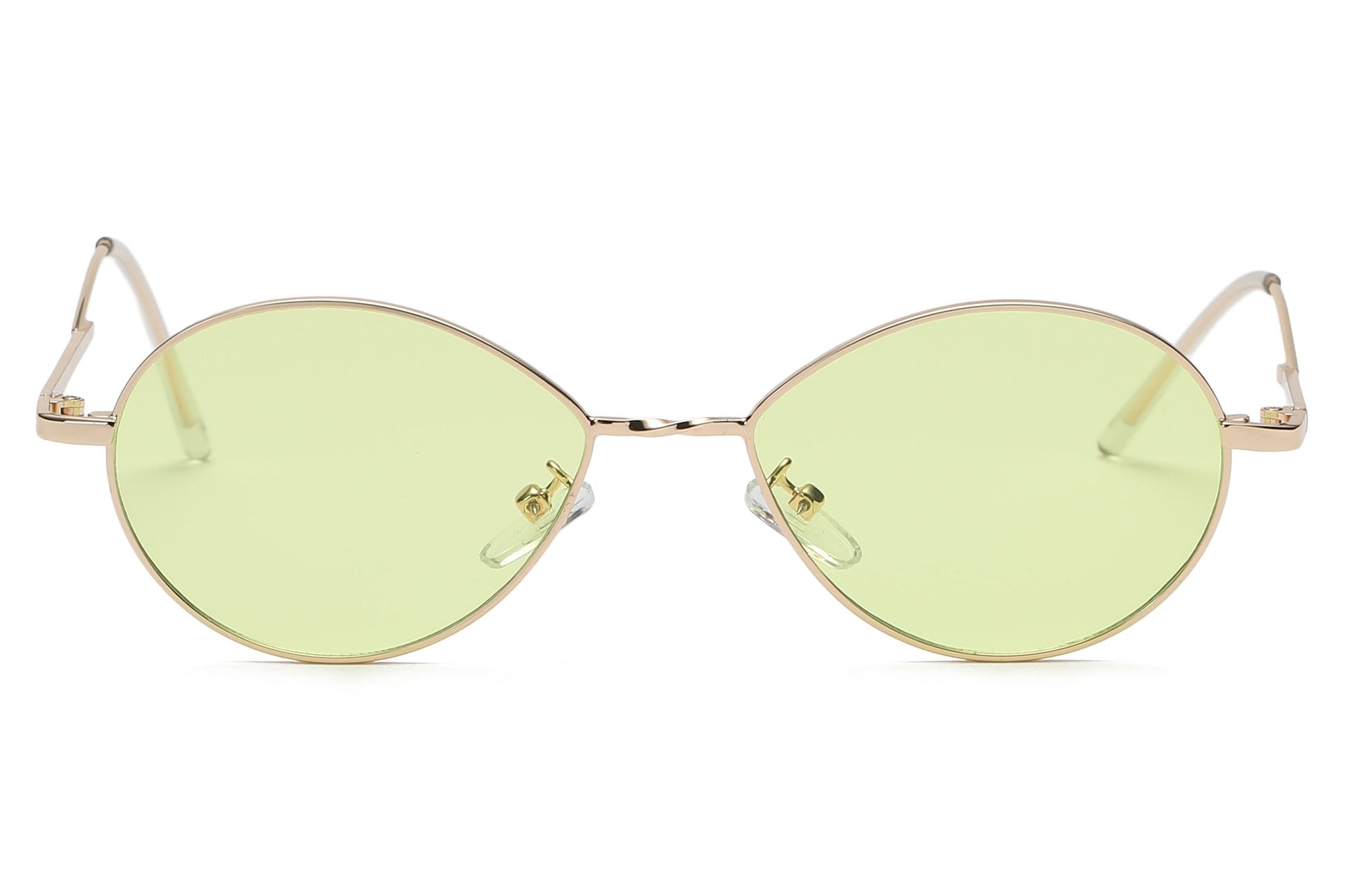 Retro Oval Sunglasses Women Metal Frame Peach Lens Tint