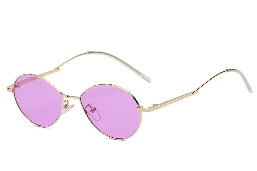 Retro Oval Sunglasses Women Metal Frame Peach Lens Tint
