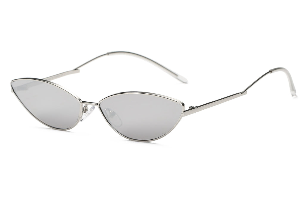 Slim Metal Cat Eye Sunglasses For Women Mirrored UV