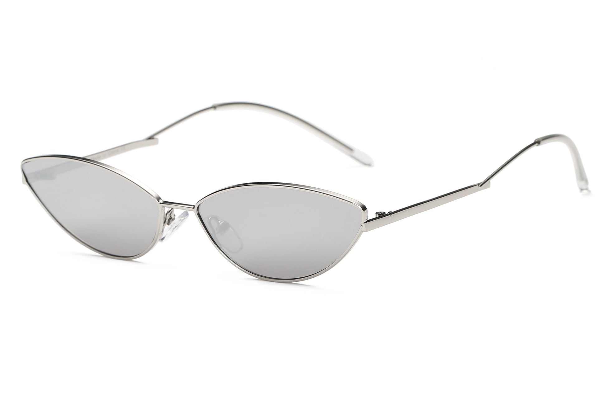 Slim Metal Cat Eye Sunglasses For Women Mirrored UV