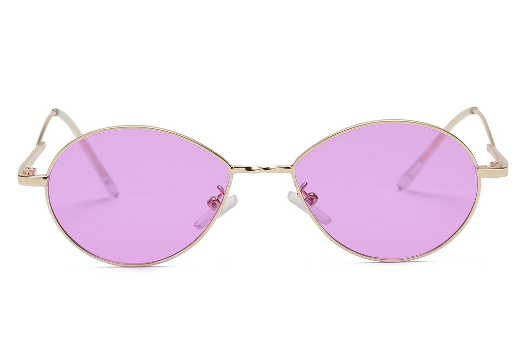 Retro Oval Sunglasses Women Metal Frame Peach Lens Tint
