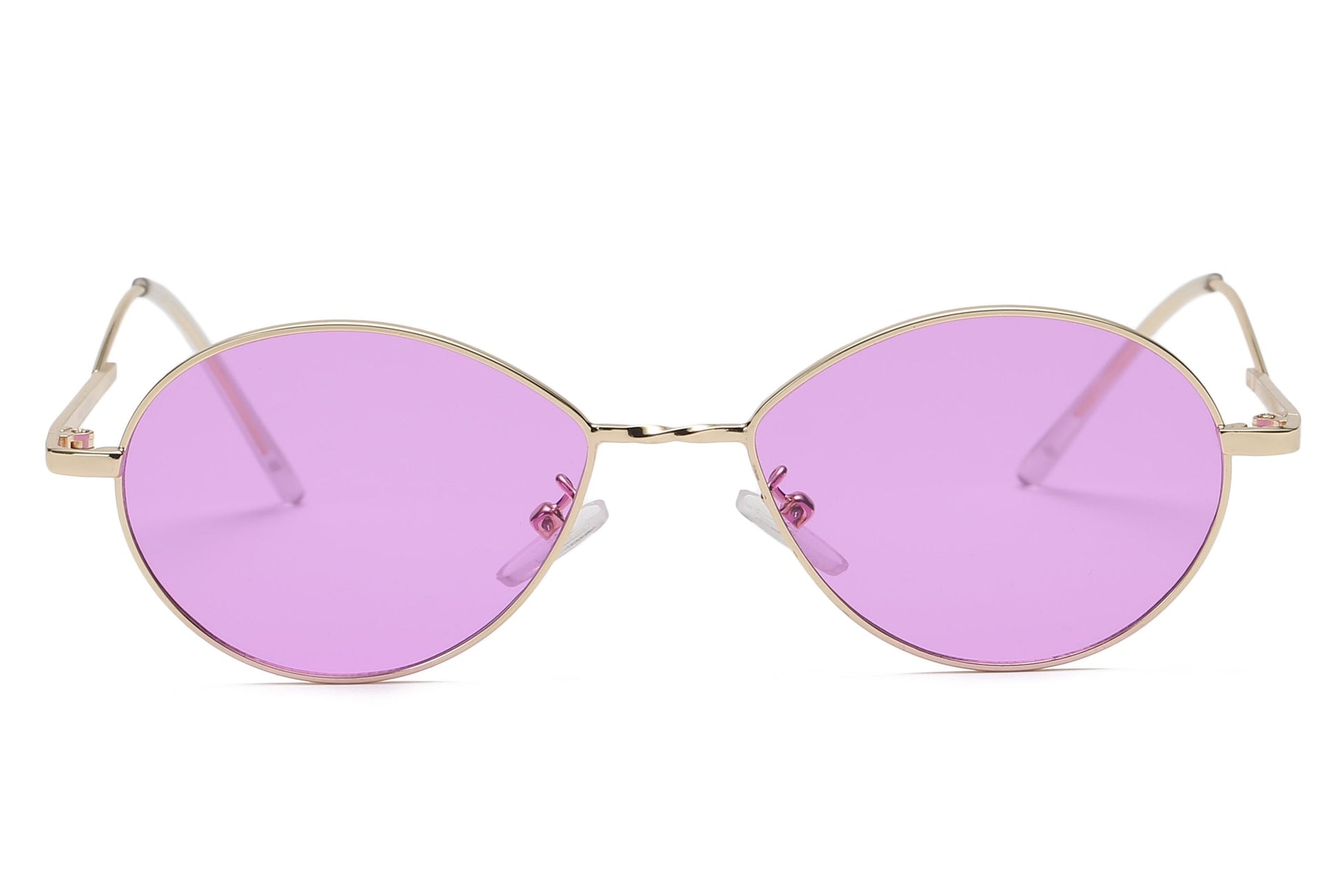Retro Oval Sunglasses Women Metal Frame Peach Lens Tint