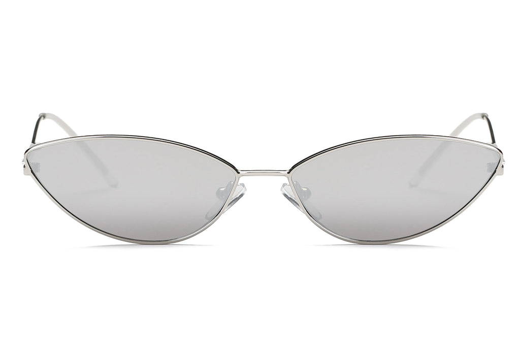 Slim Metal Cat Eye Sunglasses For Women Mirrored UV