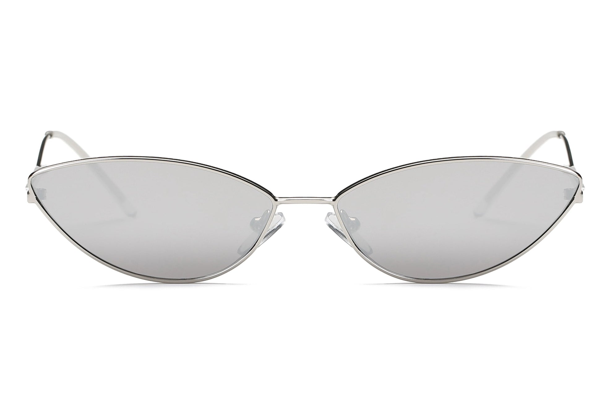 Slim Metal Cat Eye Sunglasses For Women Mirrored UV