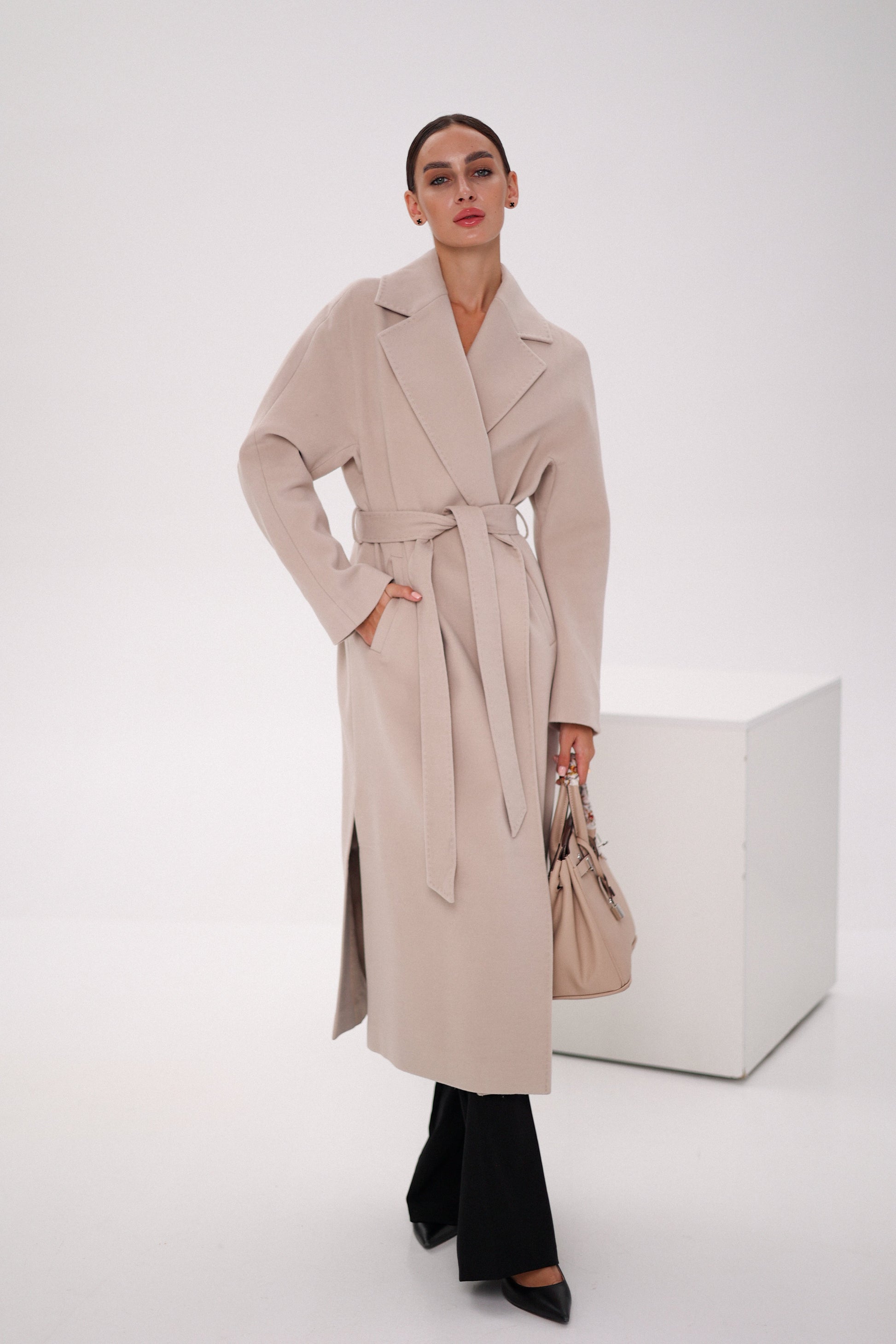 Cambridge Comfort Wraparound Wool Cashmere Coat in Nude