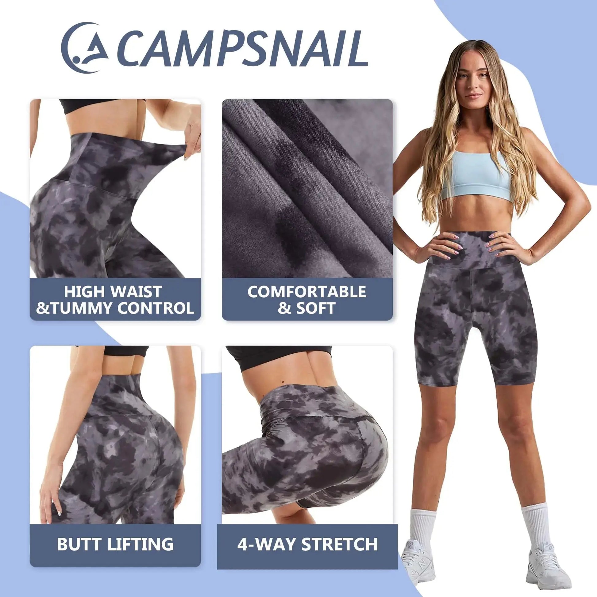 CAMPSNAIL Workout Biker Shorts for Women - High Waisted Tummy Control Spandex Booty Volleyball Shorts for Yoga & Dance