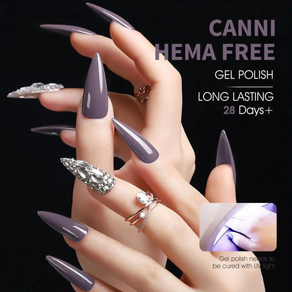 CANNI Grey Gel Nail Polish - Dark Grey Violet Brown High Gloss UV Gel for French Manicure