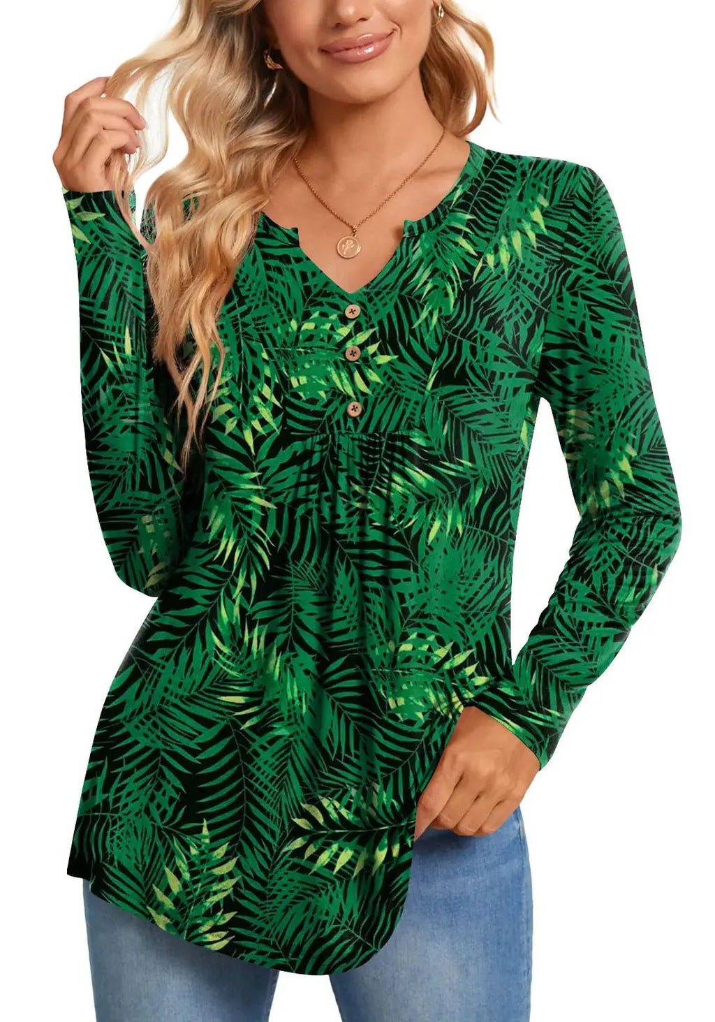 CATHY Womens Long Sleeve Tunic Tops | Henley Shirt V-neck Button Down Blouse