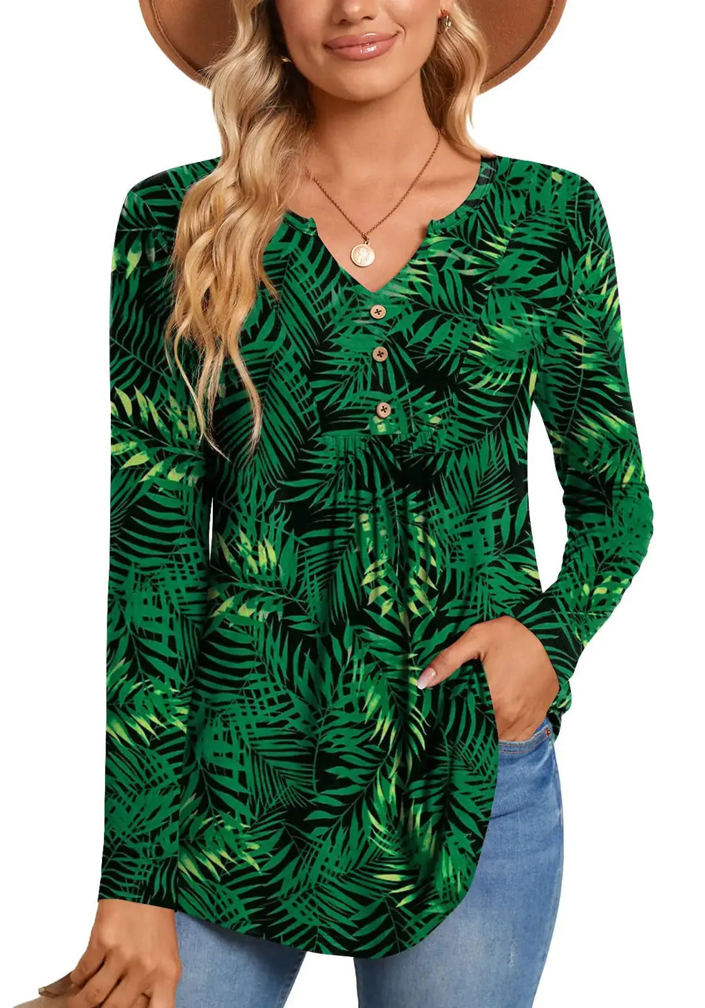 CATHY Womens Long Sleeve Tunic Tops | Henley Shirt V-neck Button Down Blouse