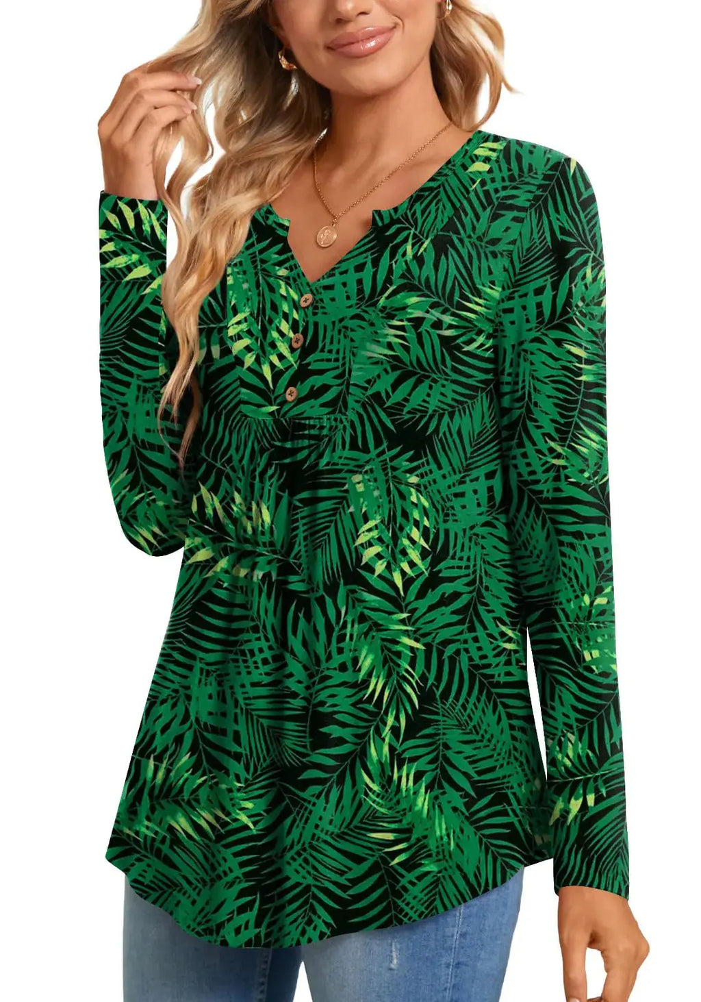 CATHY Womens Long Sleeve Tunic Tops | Henley Shirt V-neck Button Down Blouse