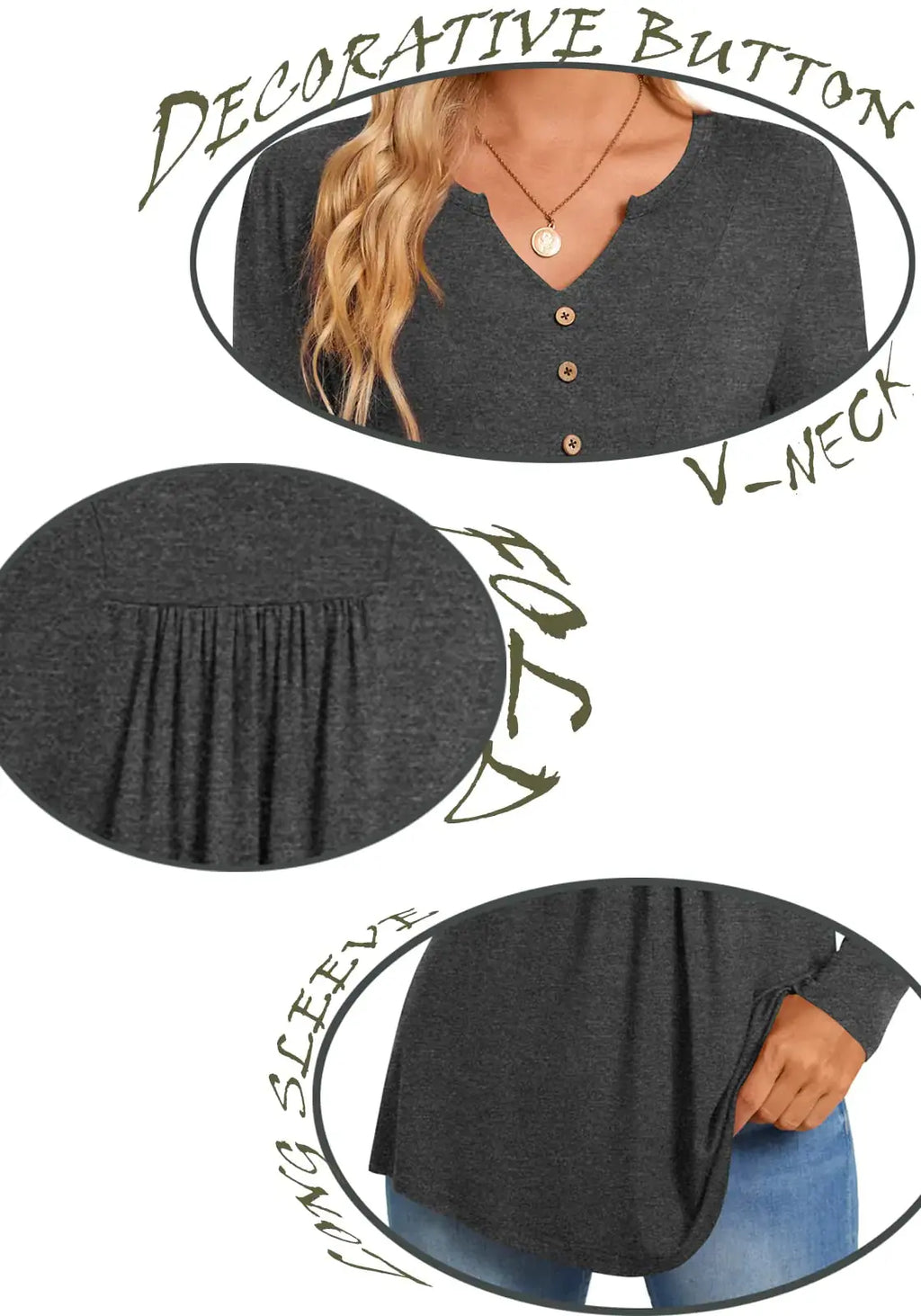 CATHY Womens Long Sleeve Tunic Tops | Henley Shirt V-neck Button Down Blouse