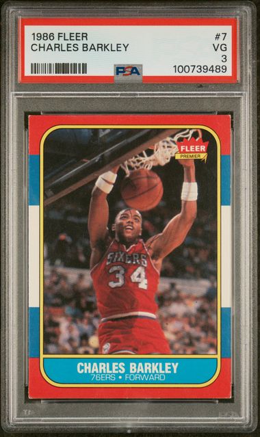Graded 1986 Fleer Charles Barkley #7 Rookie RC Basketball Card PSA 3 VG