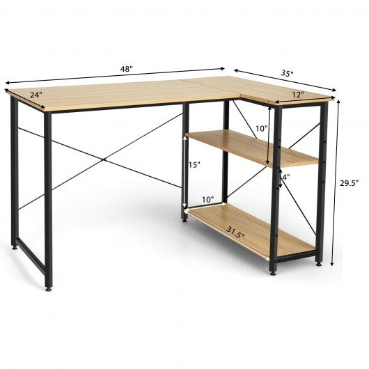 48 Inch Reversible L Shaped Computer Desk with Adjustable Shelf-Gray