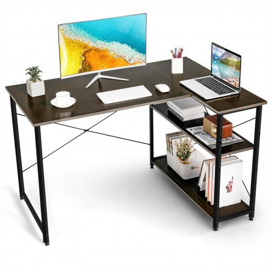 48 Inch Reversible L Shaped Computer Desk with Adjustable Shelf-Gray