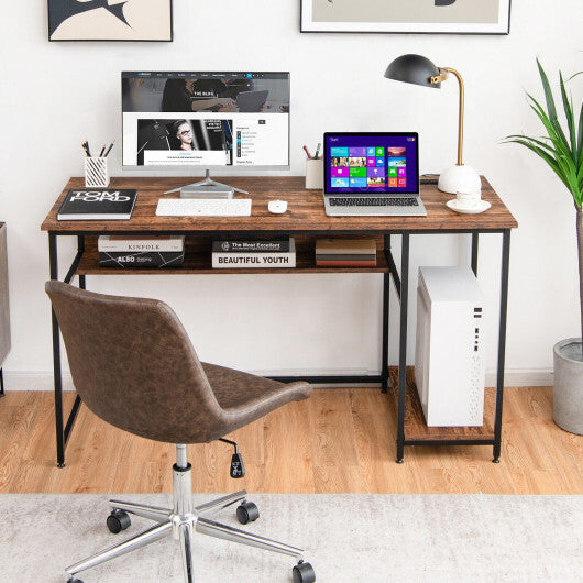 55 Inch Computer Desk with 4 Power Outlets and CPU Stand-Black