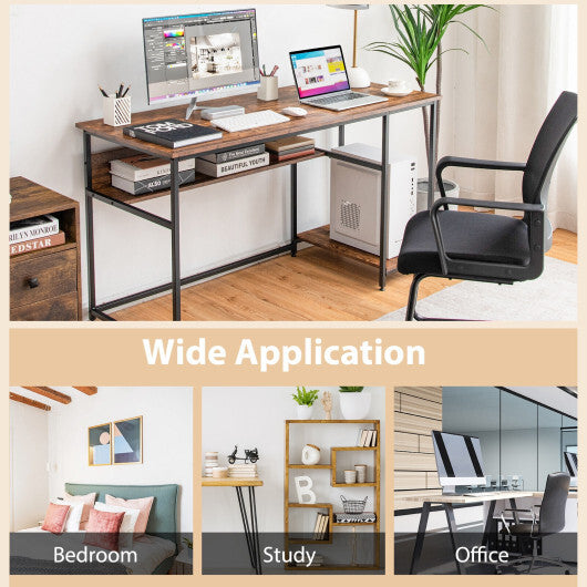 55 Inch Computer Desk with 4 Power Outlets and CPU Stand-Black
