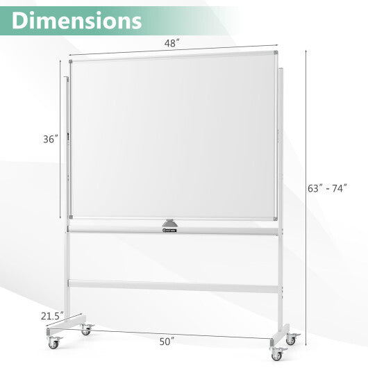 48 x 36 Inch Mobile Magnetic Double-Sided Reversible Whiteboard Height Adjust