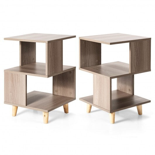 2 Pieces Wooden Modern Nightstand Set with Legs for Living Room