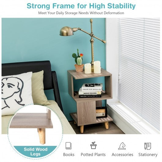 2 Pieces Wooden Modern Nightstand Set with Legs for Living Room