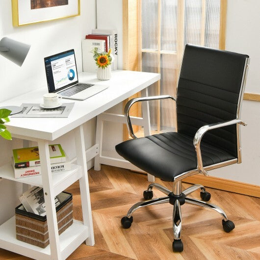 High Back Ribbed Office Chair with Armrests-Black