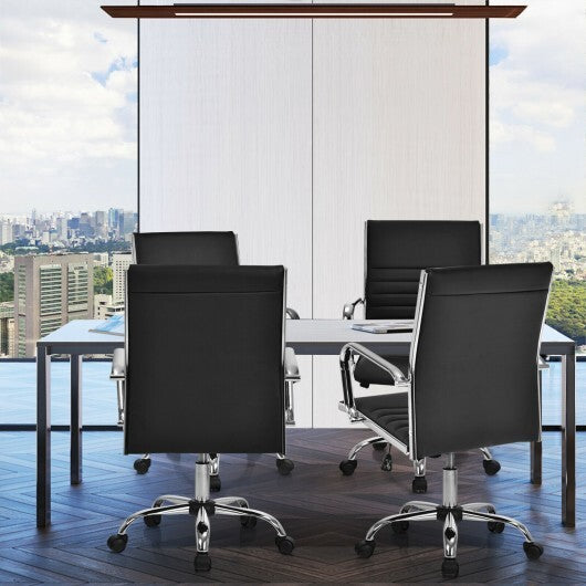 High Back Ribbed Office Chair with Armrests-Black