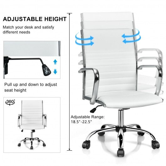 High Back Ribbed Office Chair with Armrests-Black