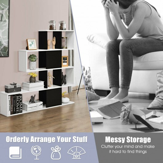 5-Tier Bookshelf Corner Ladder Bookcase with Storage Rack-Black & White
