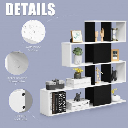 5-Tier Bookshelf Corner Ladder Bookcase with Storage Rack-Black & White
