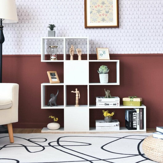 5-Tier Bookshelf Corner Ladder Bookcase with Storage Rack-Black & White