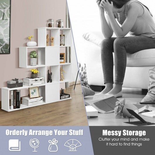 5-Tier Bookshelf Corner Ladder Bookcase with Storage Rack-Black & White